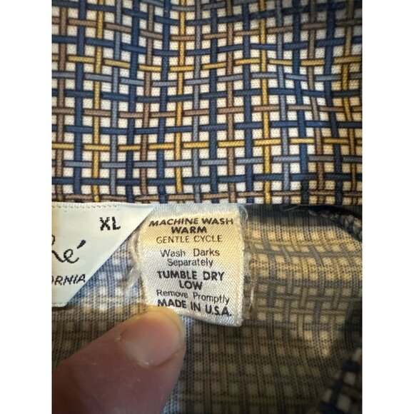 Lilly Daché Mens XL Short Sleeve VTG 70's Disco Geometric Psychedelic Blue Gold - Picture 4 of 7